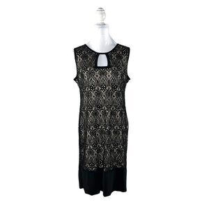 R M Richards Size 14 Black Sequin Lace Overlay Knee length Sheath Dress NEW
